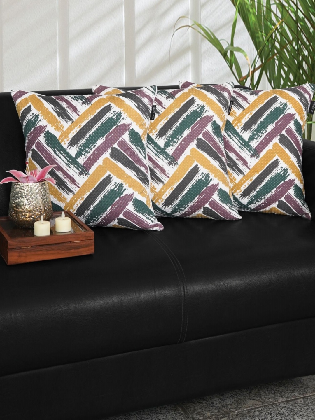 

Ode & Cleo White & Green Set of 3 Abstract Square Cushion Covers