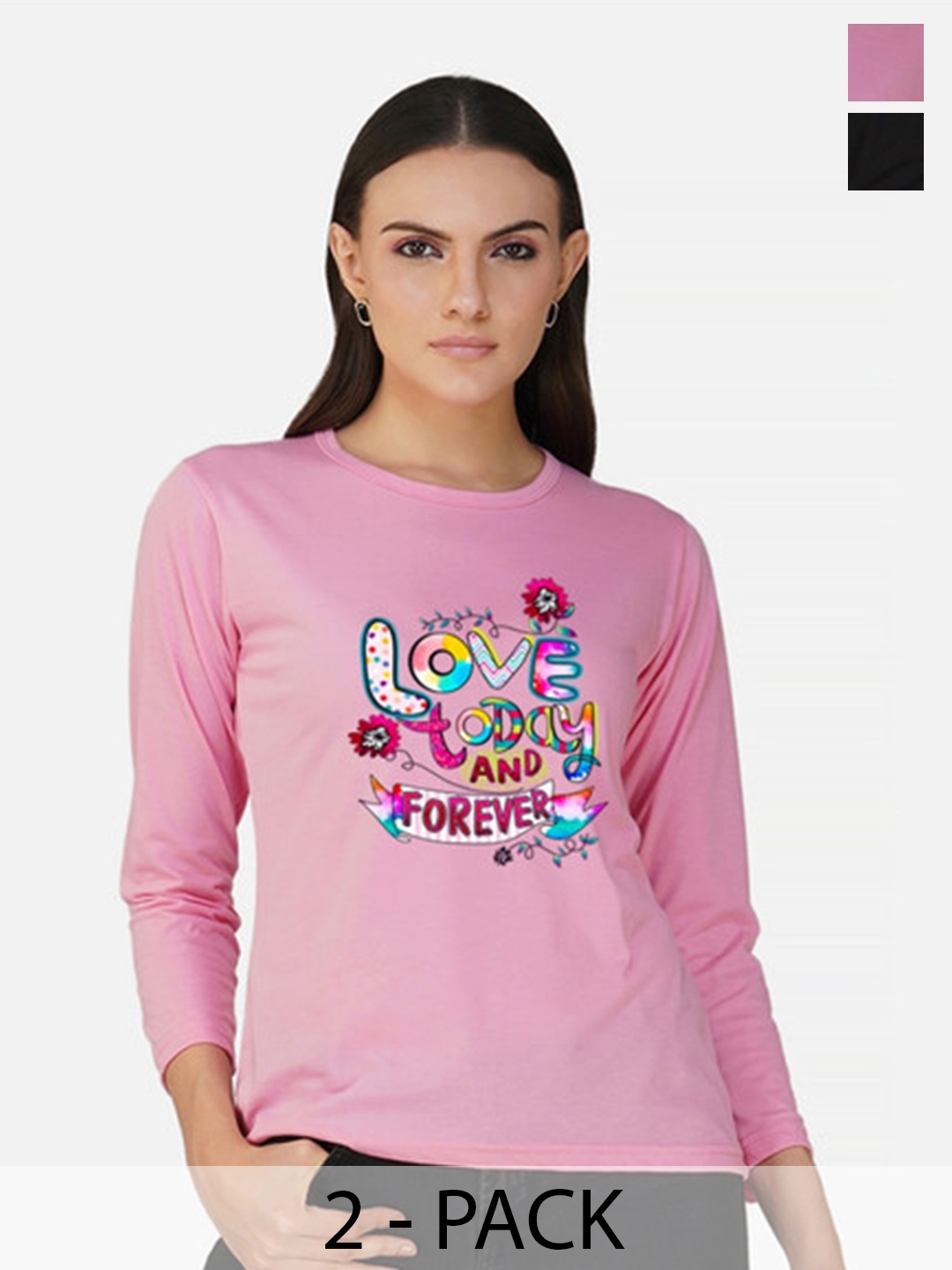 

Metronaut Women 2 Printed Bio Finish Applique T-shirt, Pink