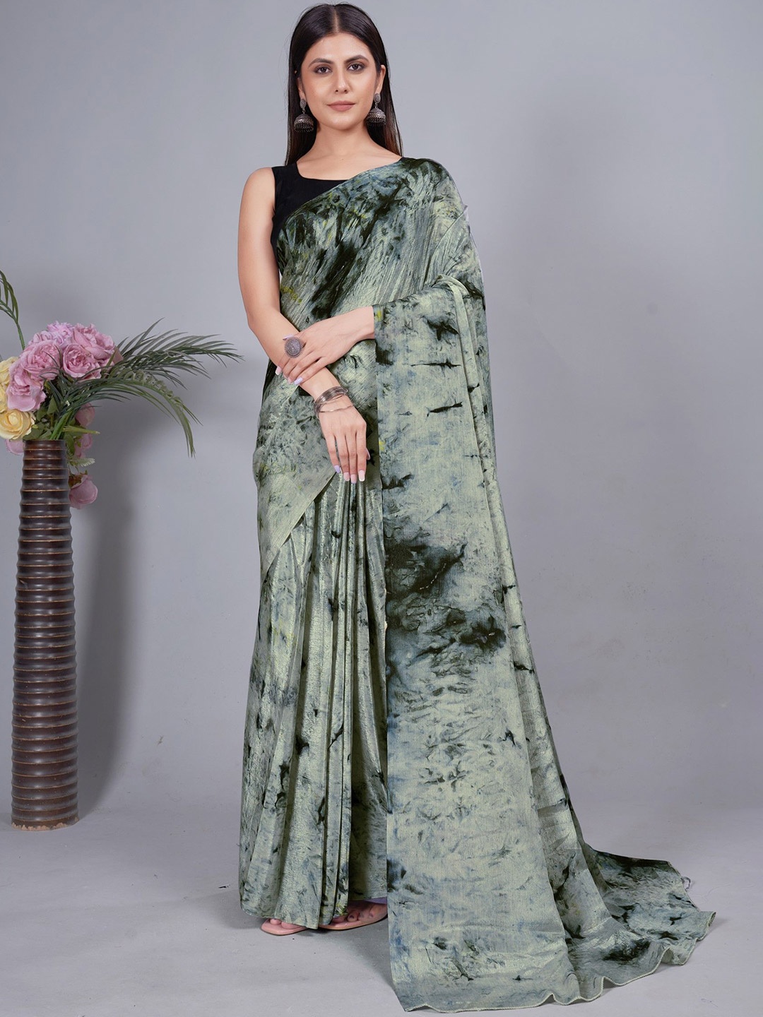 

LeeliPeeri Designer Printed Ready to Wear Saree, Olive