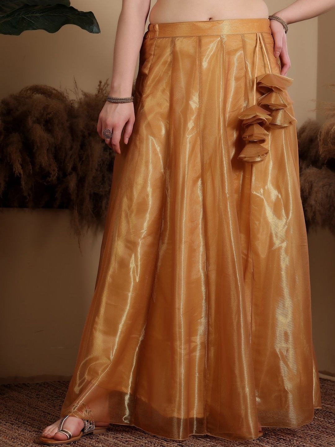 

Frolic Rolic Solid Organza Maxi Skirt, Gold