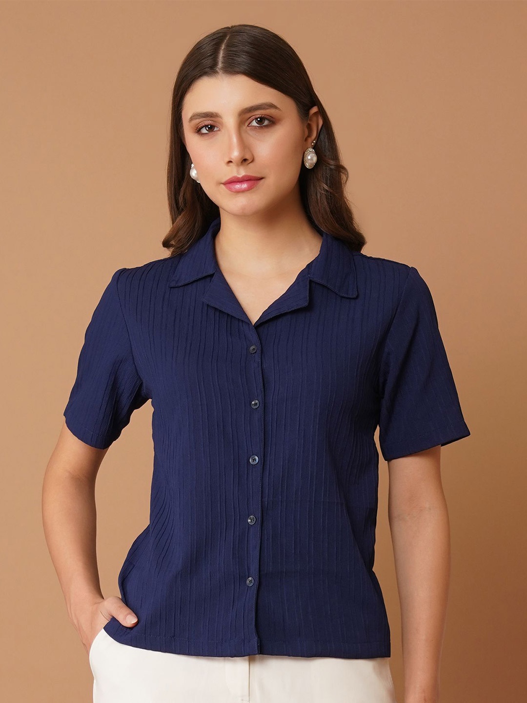 

Chemistry Women Slim Fit Opaque Casual Shirt, Navy blue