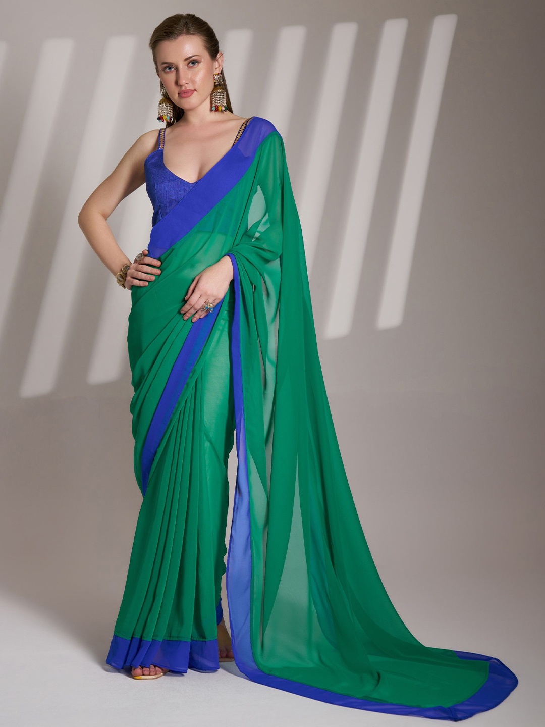 

MAHALASA Pure Chiffon Designer Saree, Green