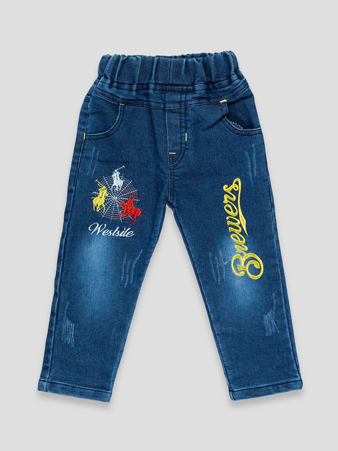

YK X JUST KiDDiNG Boys Printed Regular Fit Mid-Rise Jeans, Blue
