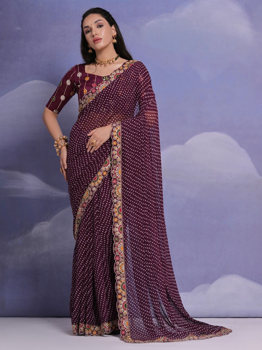 

LeeliPeeri Designer Bandhani Printed Saree, Purple