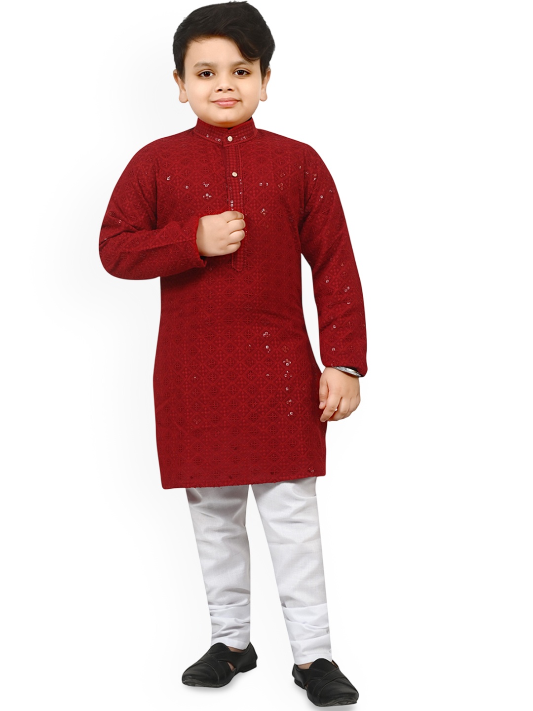 

Kidotsav Boys Ethnic Motifs Embroidered Regular Kurta with Pyjamas, Red