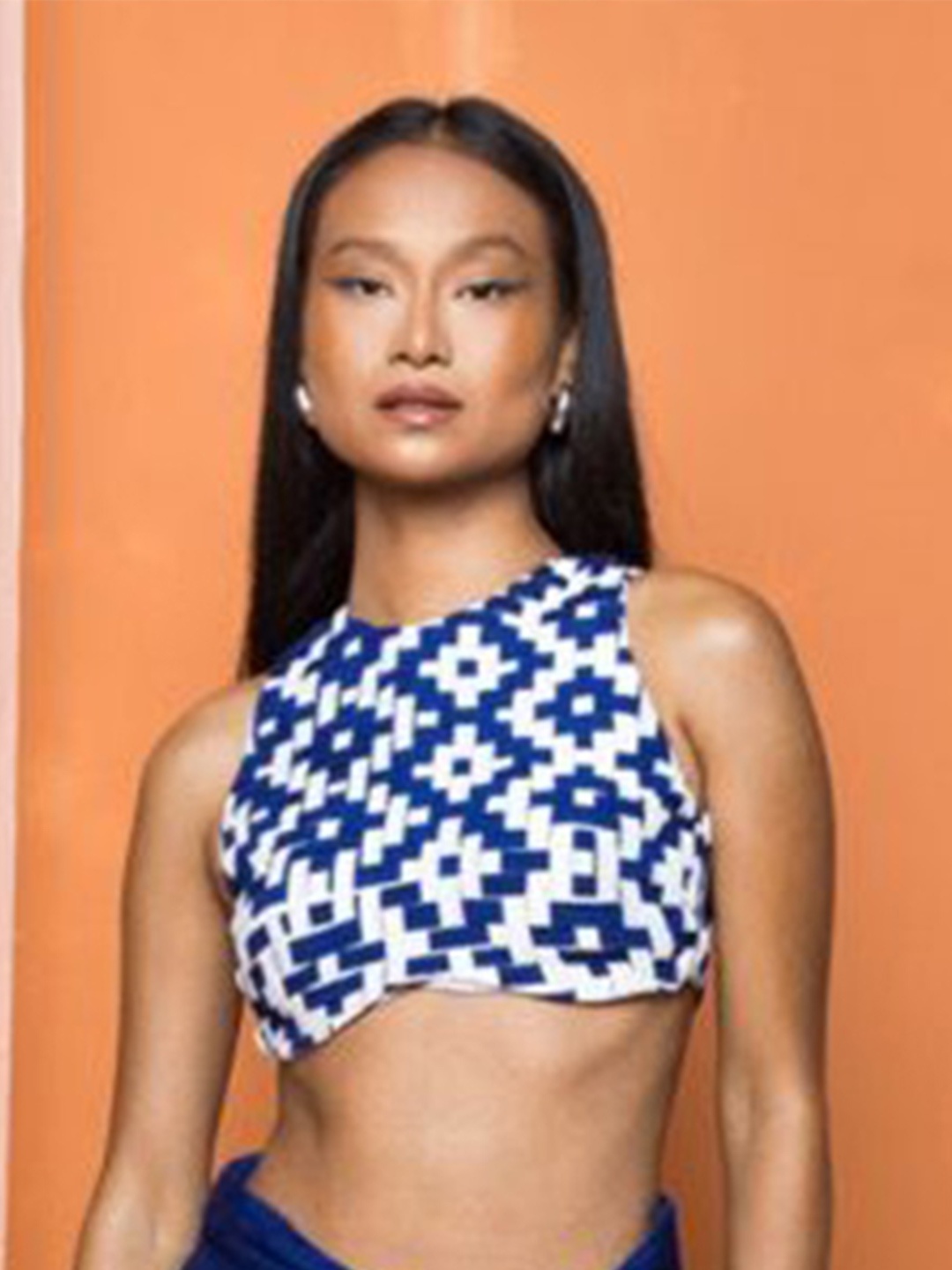 

Shivanii Women Geometric Print Jewel Neck In The Sun Top, Blue