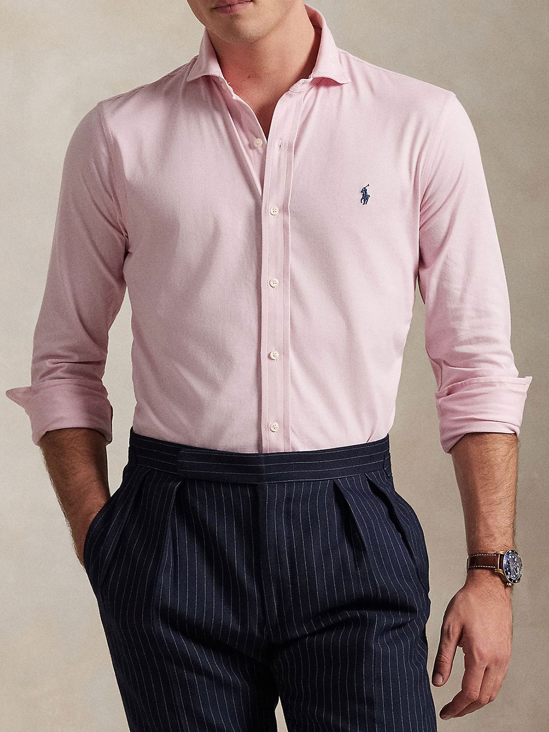 

Polo Ralph Lauren Men Slim Fit Spread Collar Solid Cotton Formal Shirt, Pink