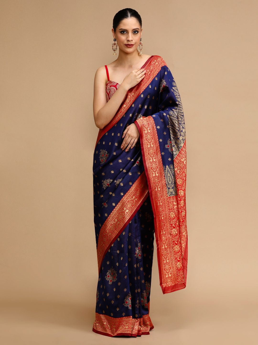 

House of Pataudi Woven Design Banarasi Saree With Unstitched Blouse, Blue