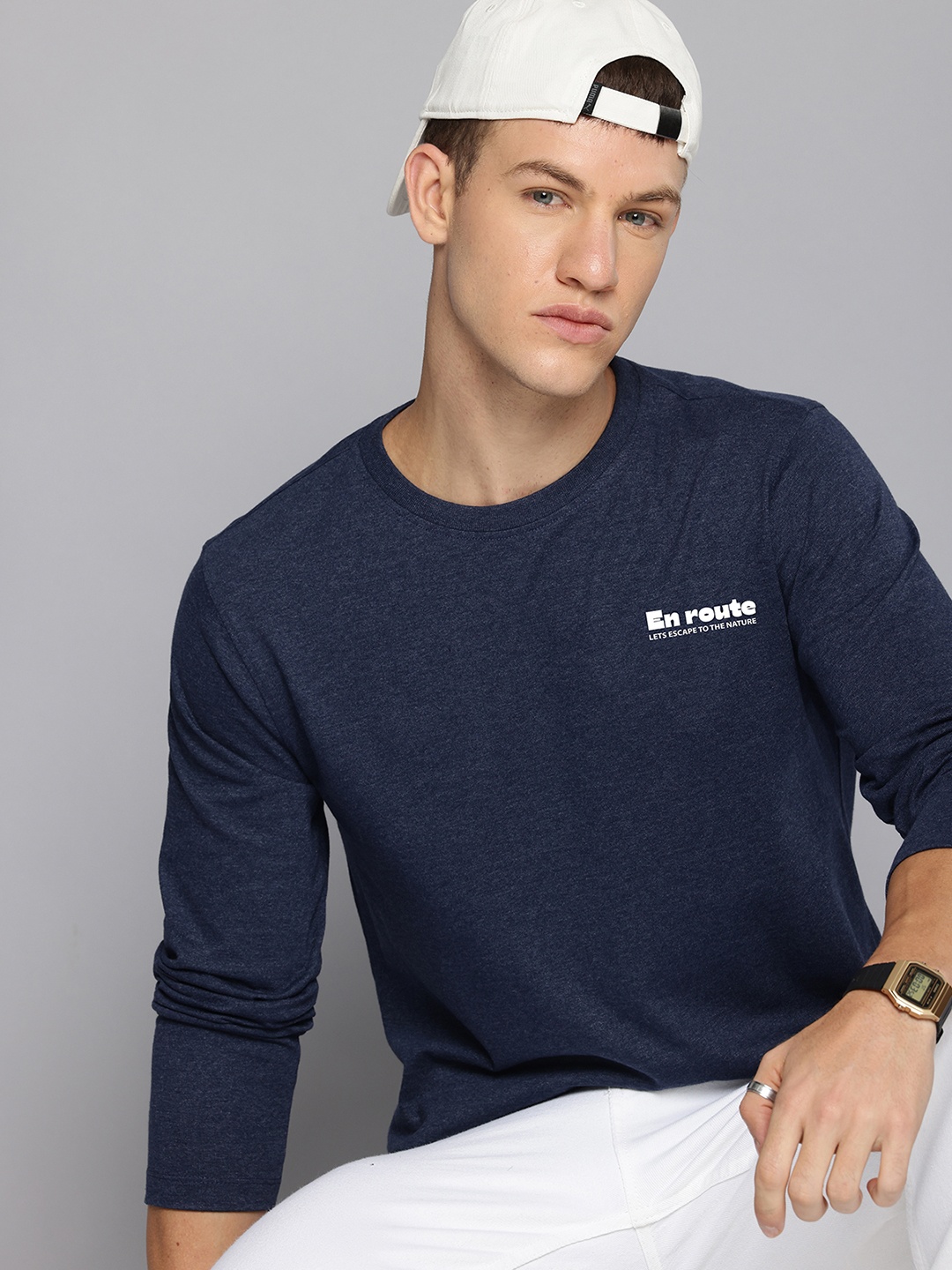 

R.Code by The Roadster Lifestyle Co. Men Graphic Printed Round Neck Cotton T-shirt, Navy blue