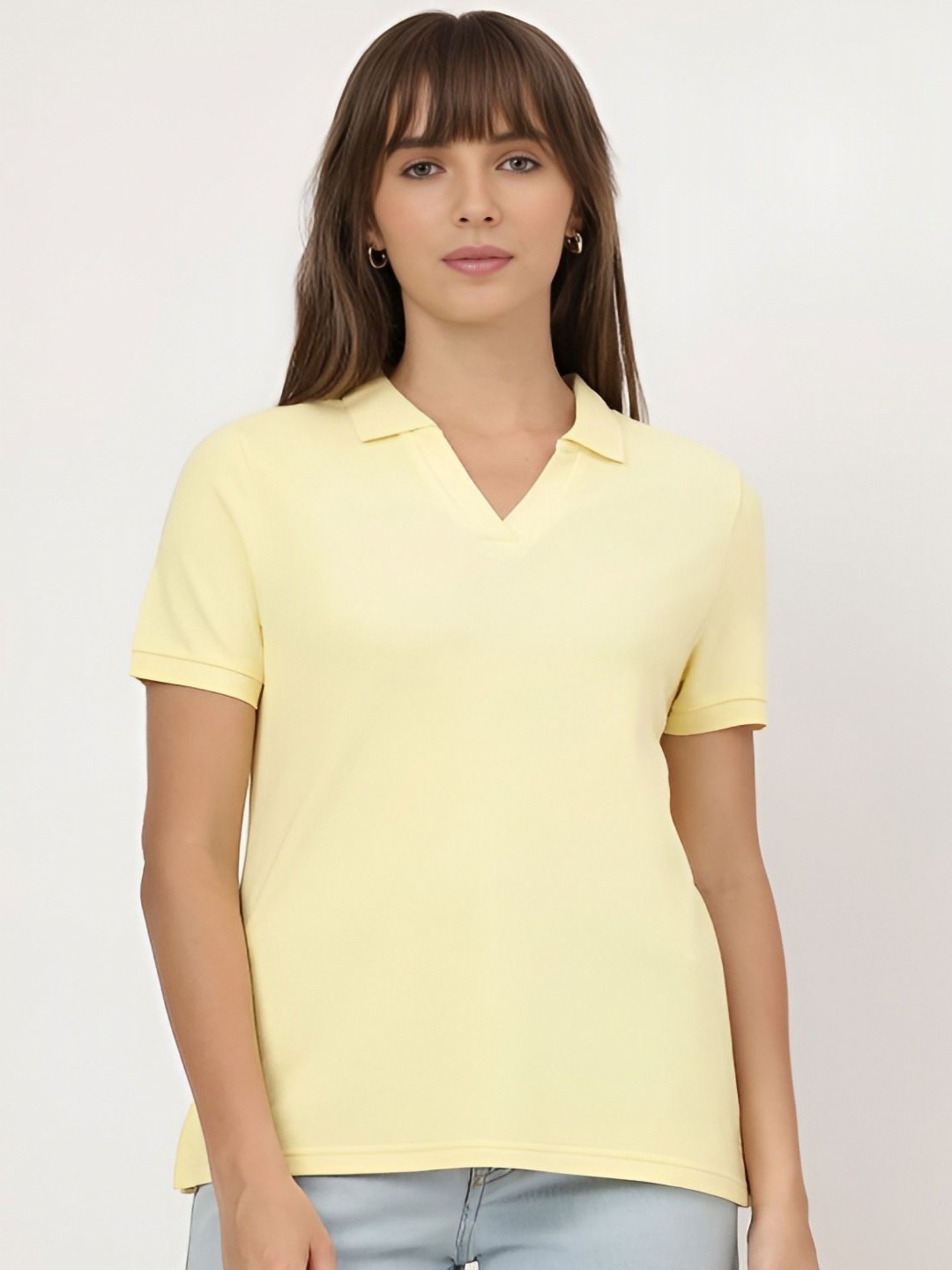 

Shiv traders collection Women Polo Collar Extended Sleeves T-shirt, Yellow