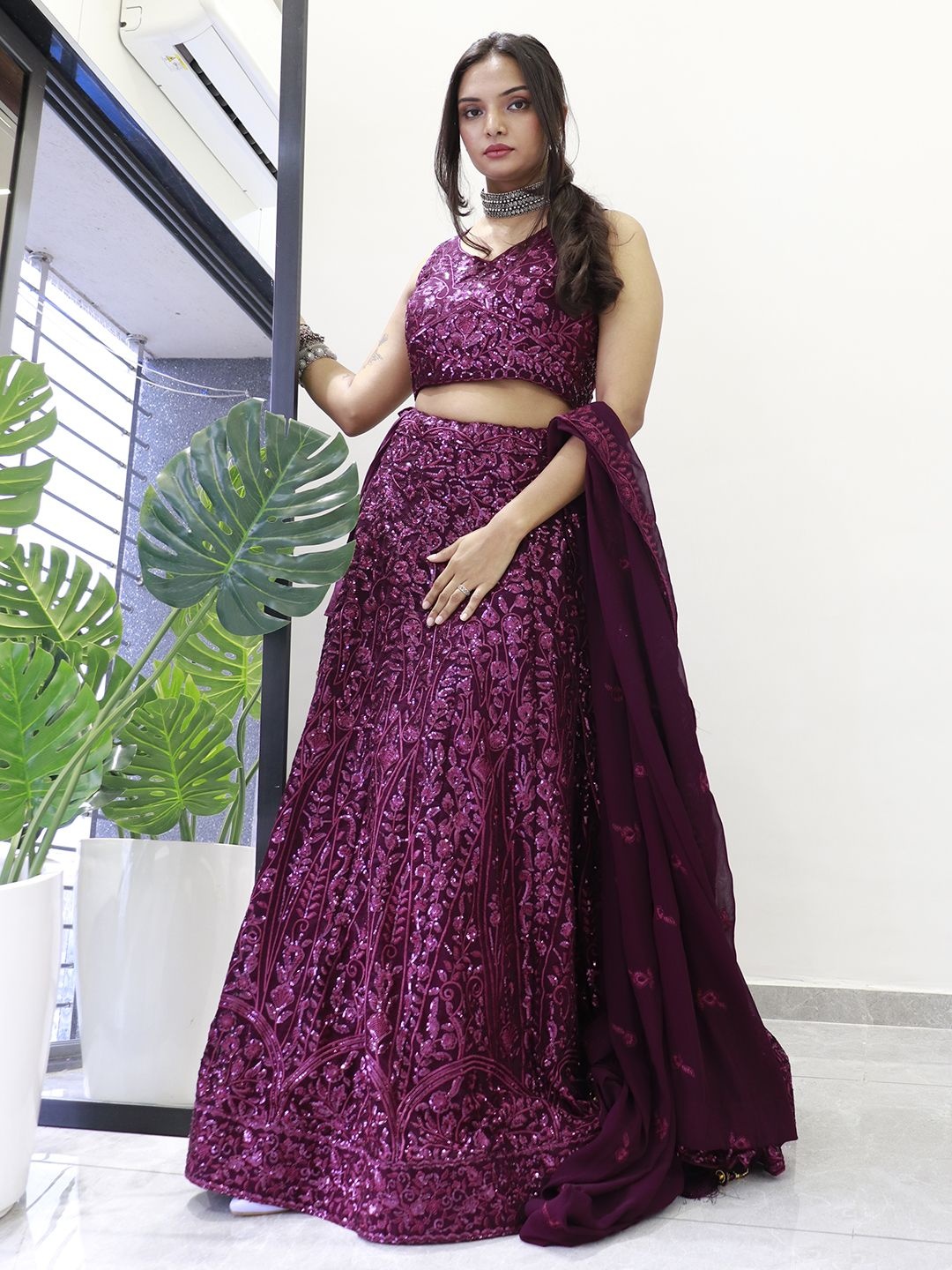 

FABPIXEL Embroidered Semi-Stitched Lehenga & Unstitched Blouse With Dupatta, Purple