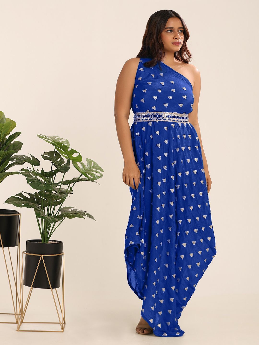 

THE BLESSED WARDROBE Embellished Chiffon Fit & Flare Maxi Dress, Blue