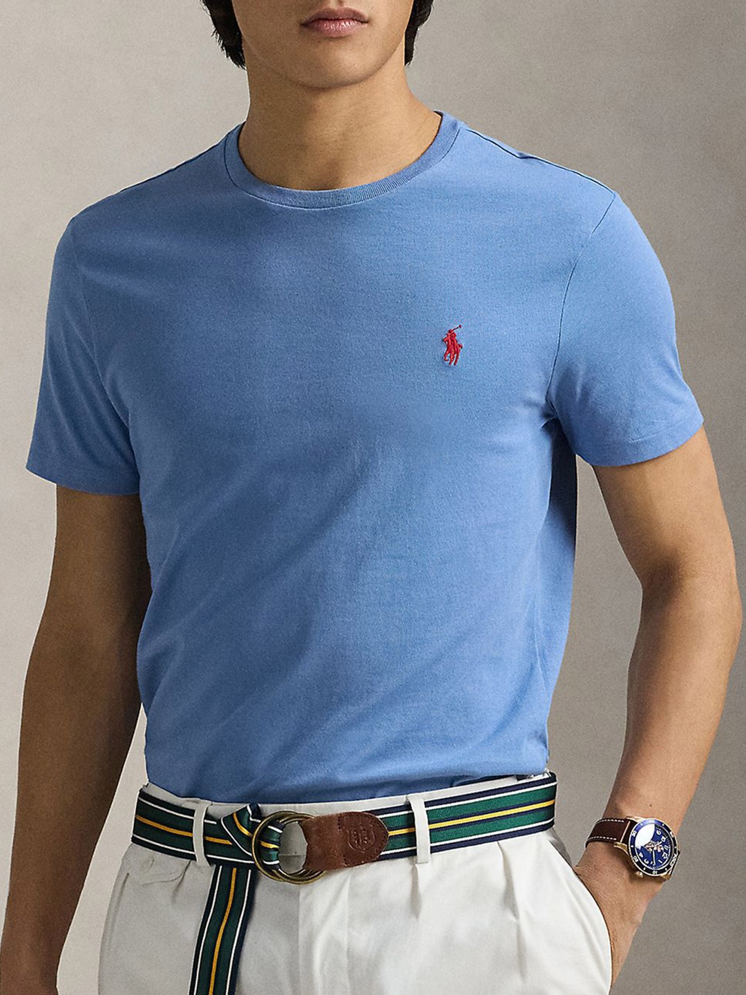 

Polo Ralph Lauren Men Solid Round Neck Cotton T-shirt, Blue