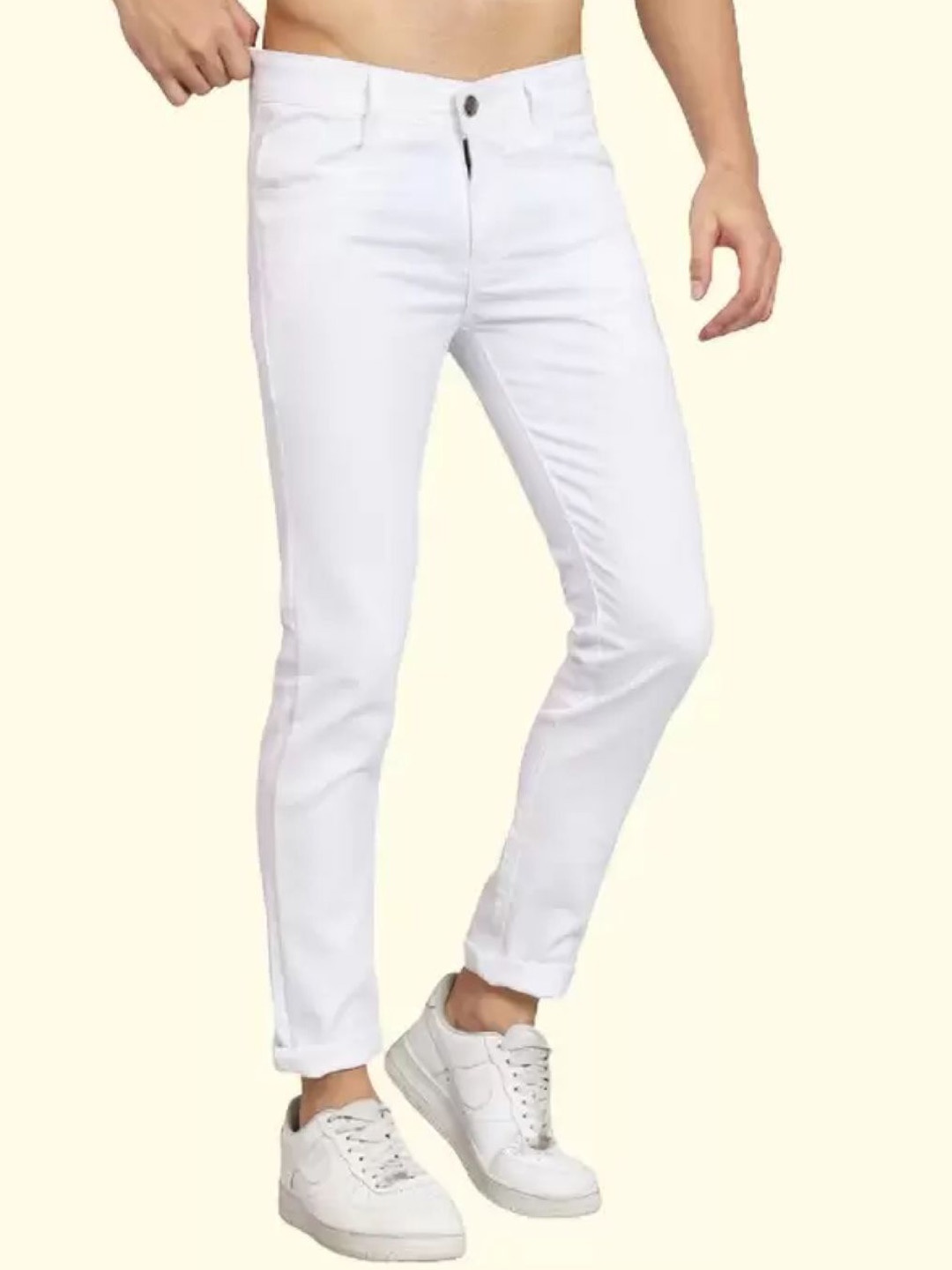 

COMFITS Men Cotton Classic Slim Fit Jeans, White