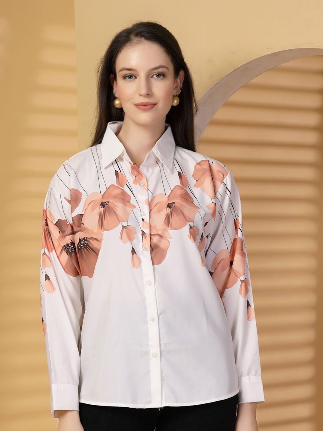 

Clora Creation Women Smart Floral Opaque Printed Casual Shirt, Peach