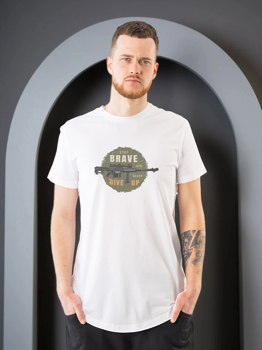 

Moda Rapido Men Printed Applique T-shirt, White