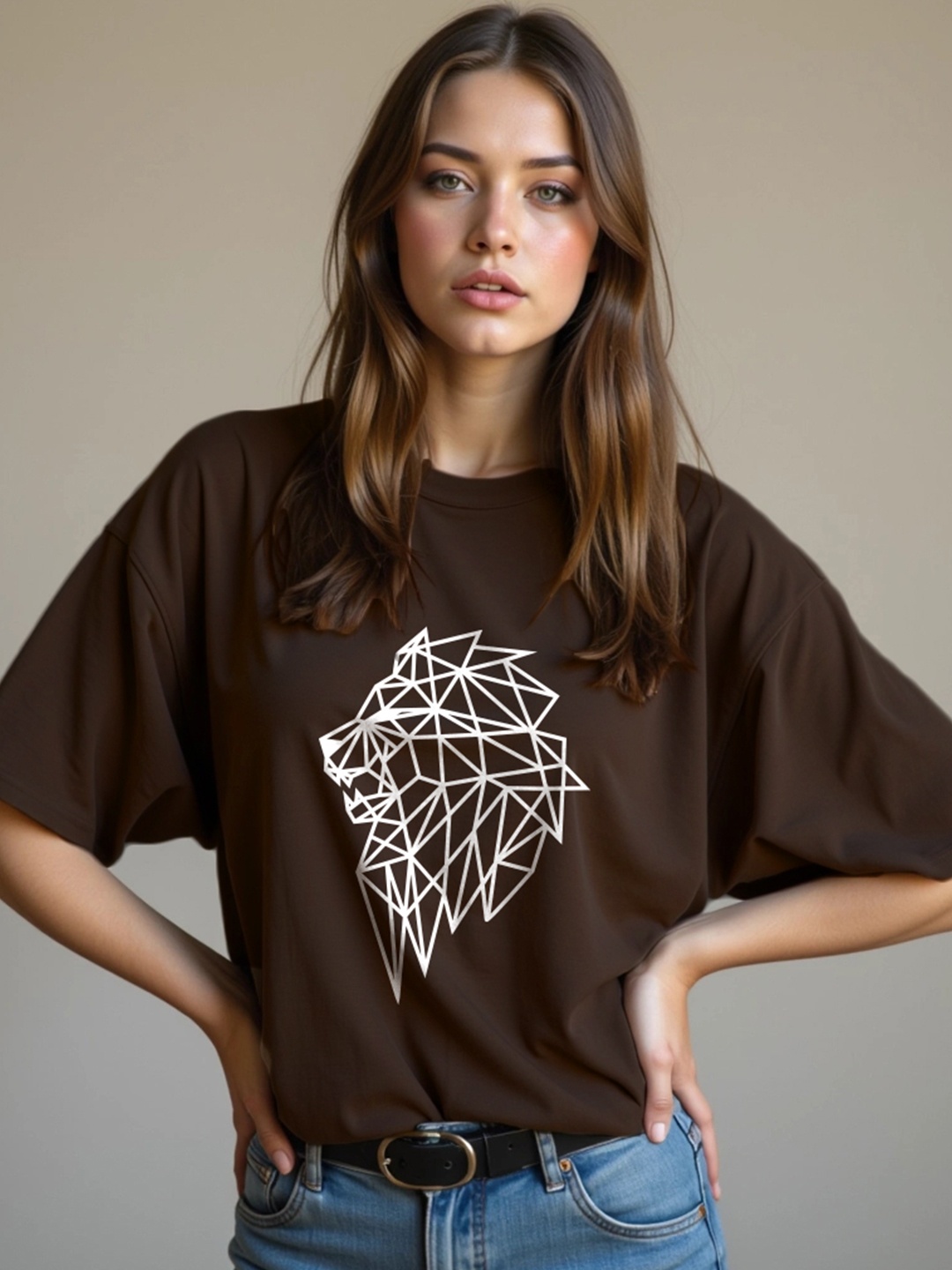 

TOGS & TERRE Women Graphic Printed Round Neck Cotton T-shirt, Brown