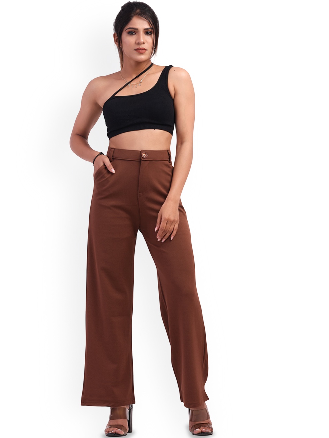 

HIGH BUY Women Relaxed High-Rise Pleated Trousers, Coffee brown