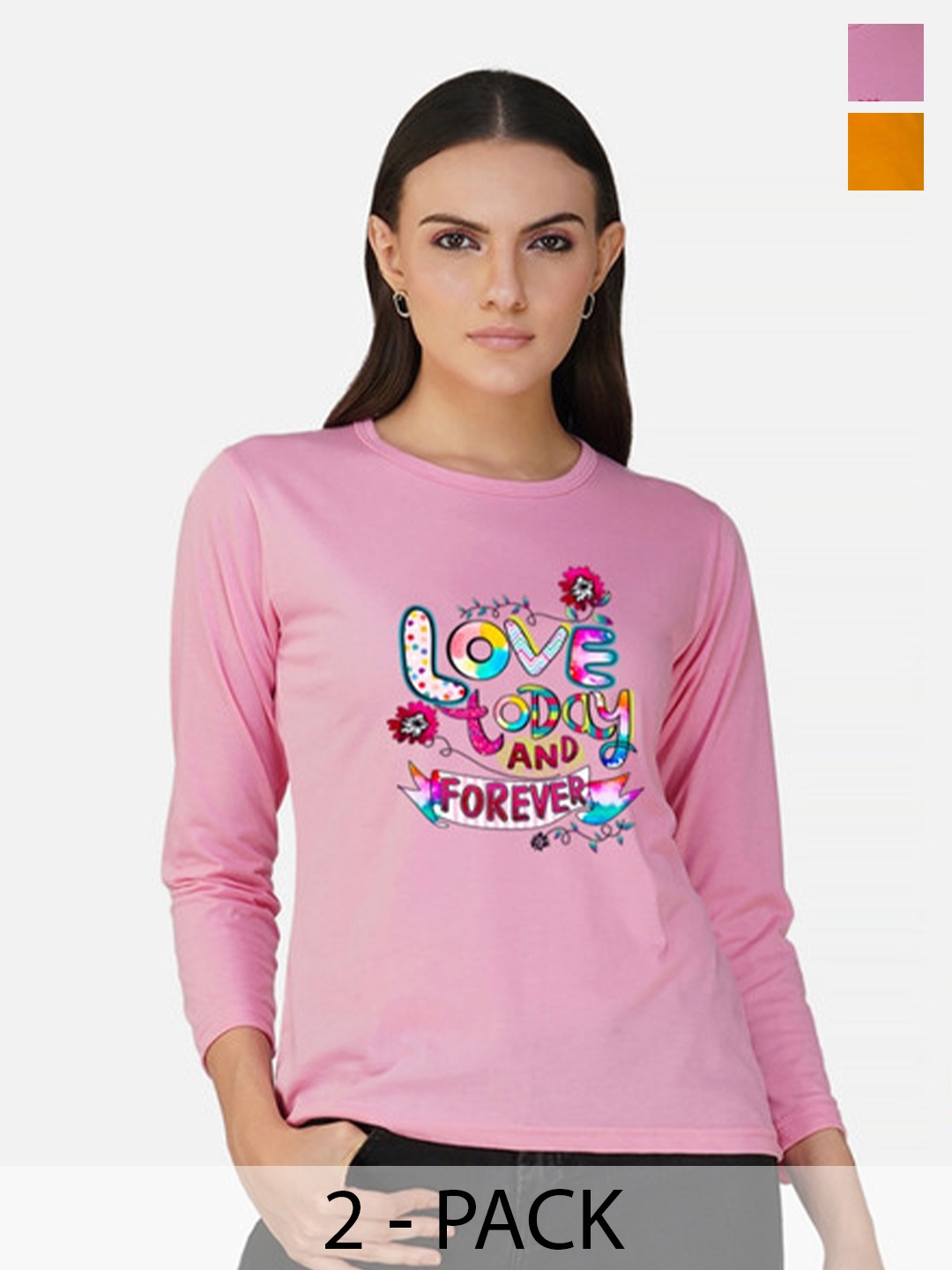 

Metronaut Women 2 Printed Bio Finish Applique T-shirt, Pink