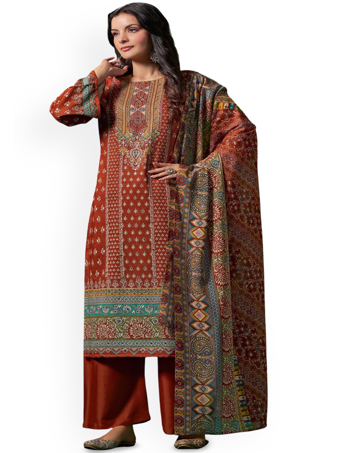 

DRAVINAM Trends Ethnic Motifs Printed Unstitched Dress Material, Brown