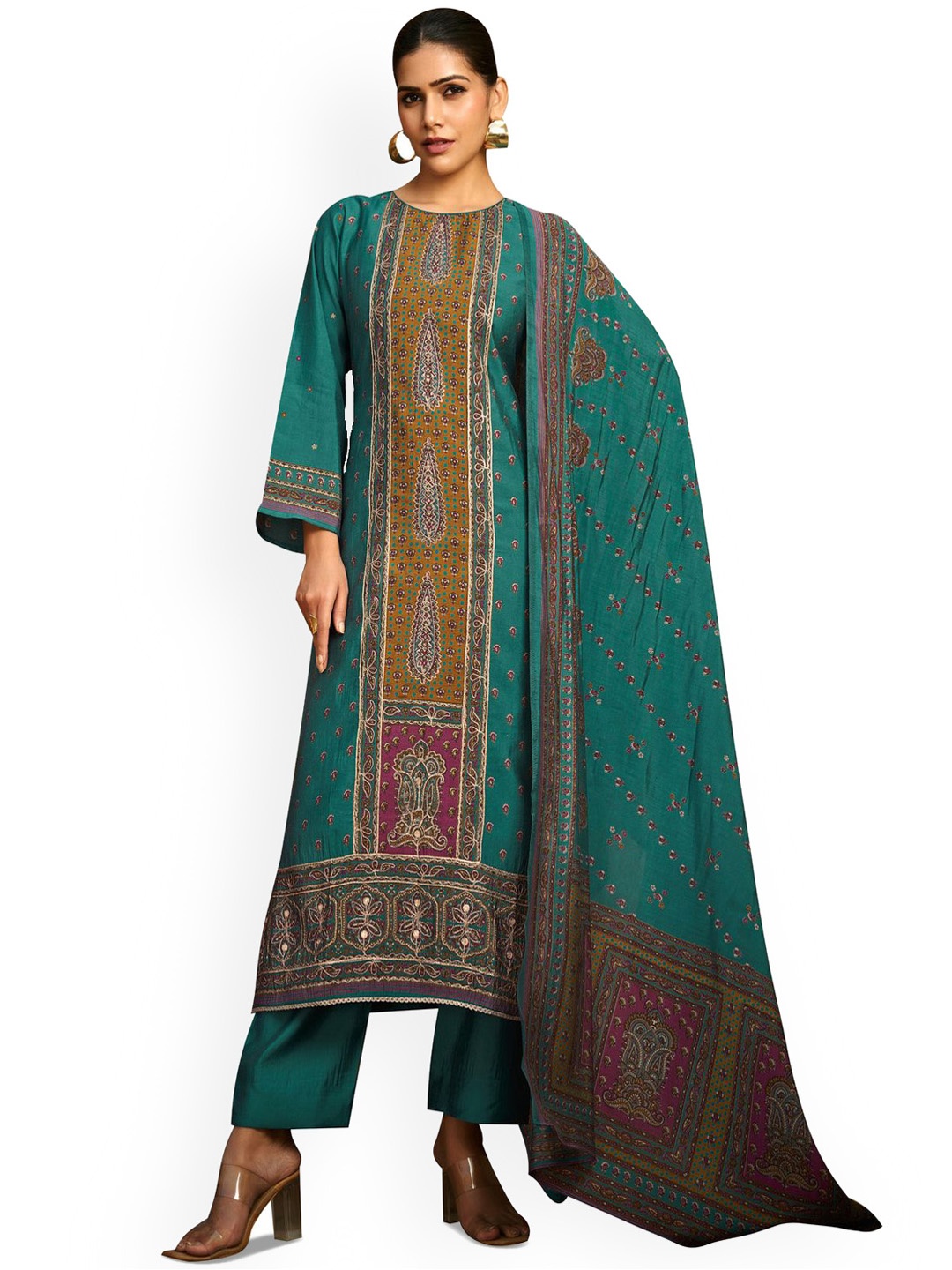 

DRAVINAM Trends Ethnic Motifs Printed Pure Cotton Unstitched Dress Material, Blue