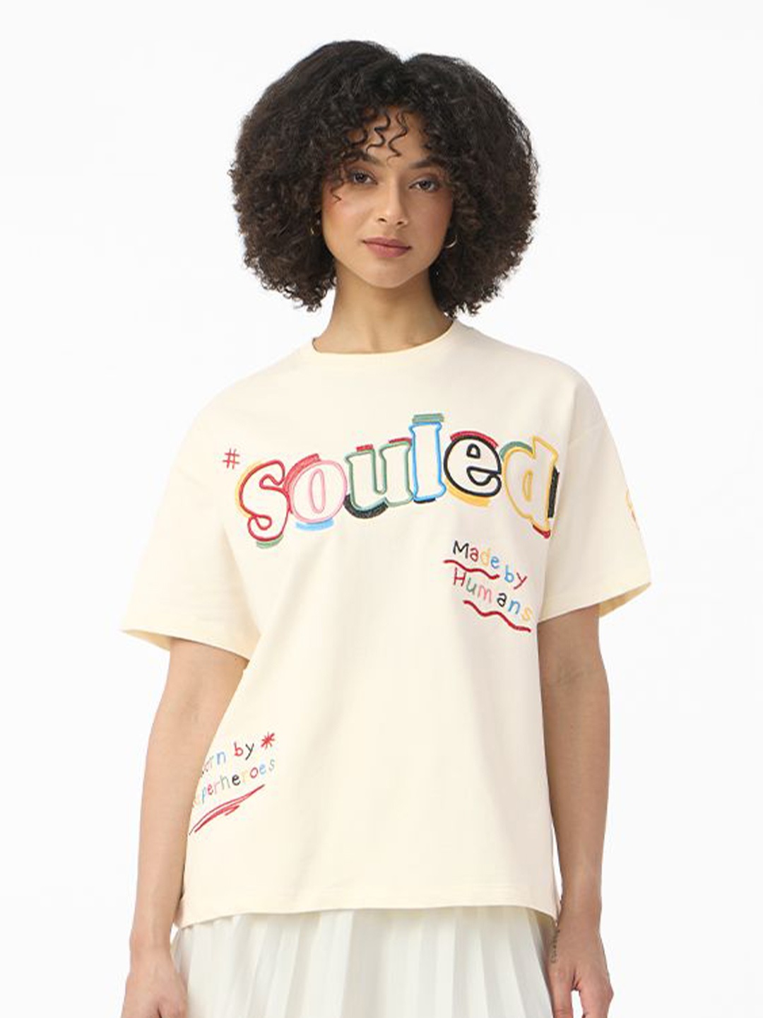 

The Souled Store Women Typography Printed Oversized T-shirt, Cream