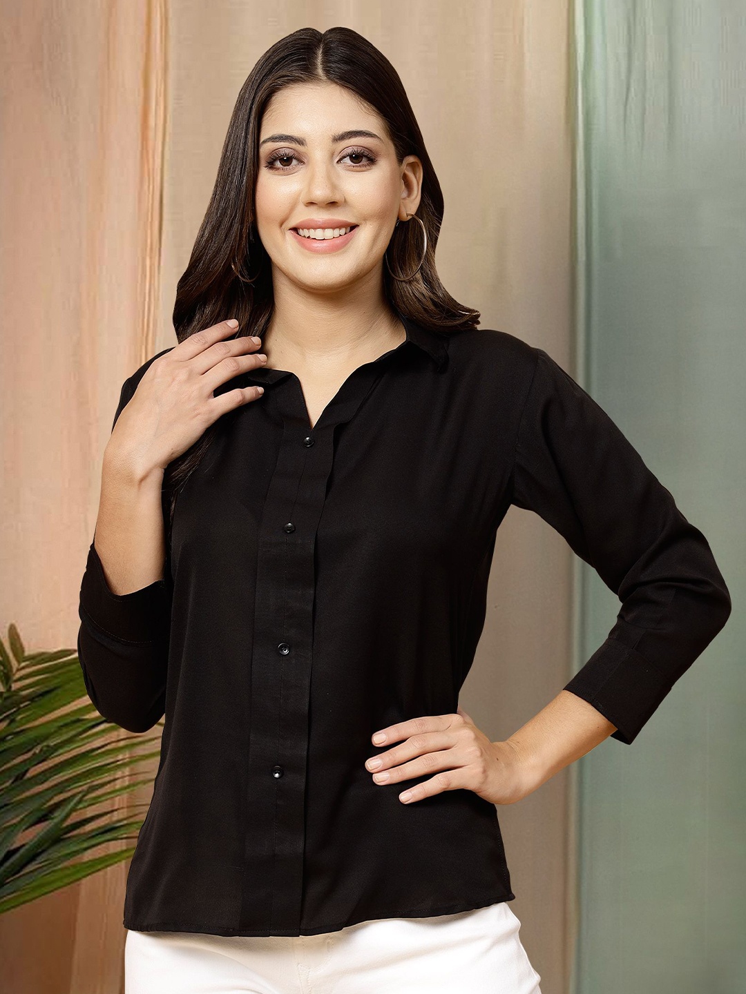 

Moda Rapido Mandarin Collar Top, Black