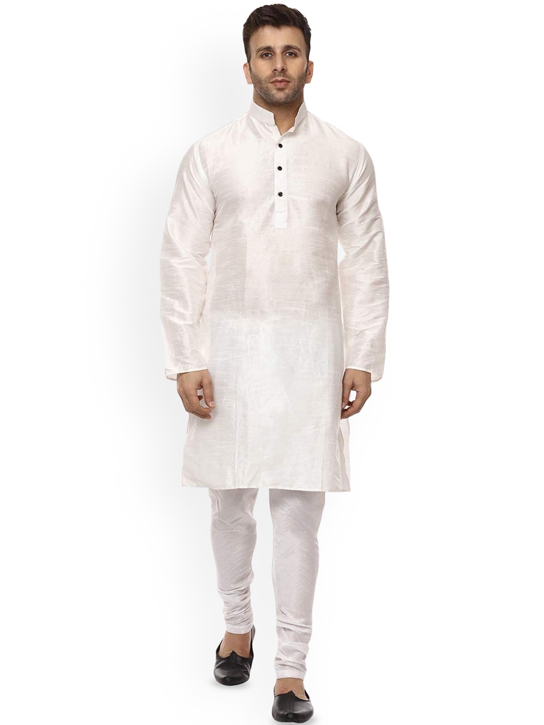 

VEERA PARIDHAAN Men Regular Raw Silk Kurta with Churidar, White