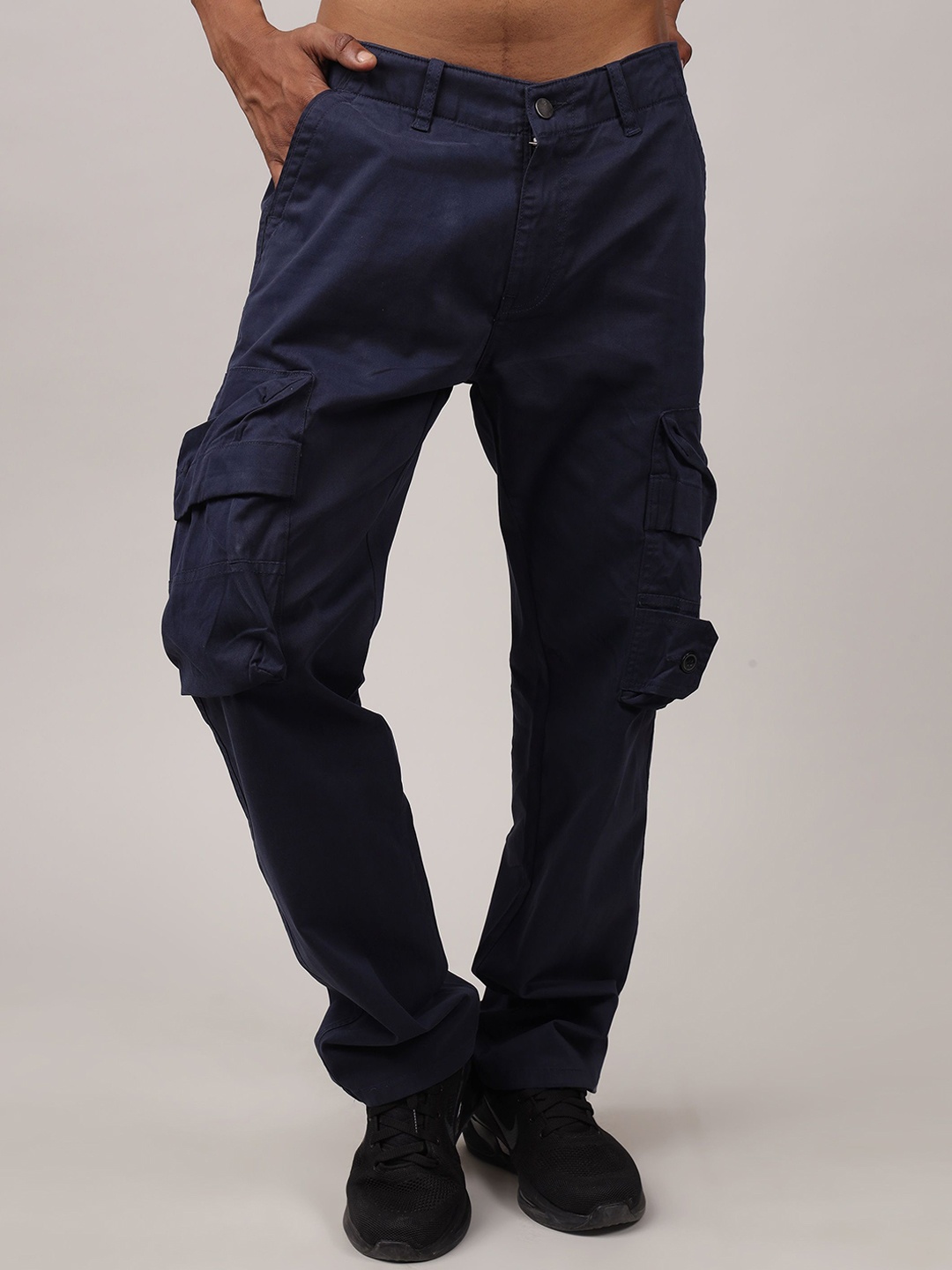 

MMXXII Men Relaxed Straight Leg Straight Fit Cargo Trousers, Navy blue