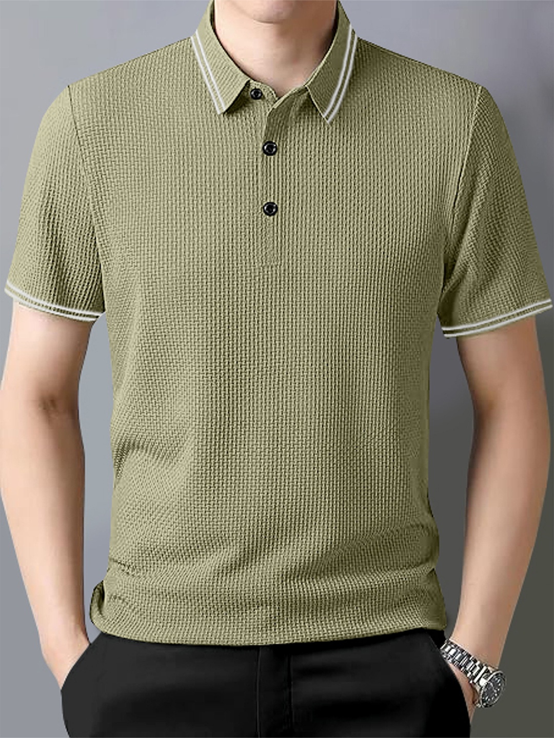 

Fashion2wear Men Self Design Polo Collar T-shirt, Green