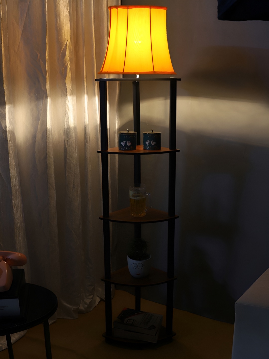 

Devansh Yellow & Brown Cotton Iron Floor Standing Lamp With Shelves