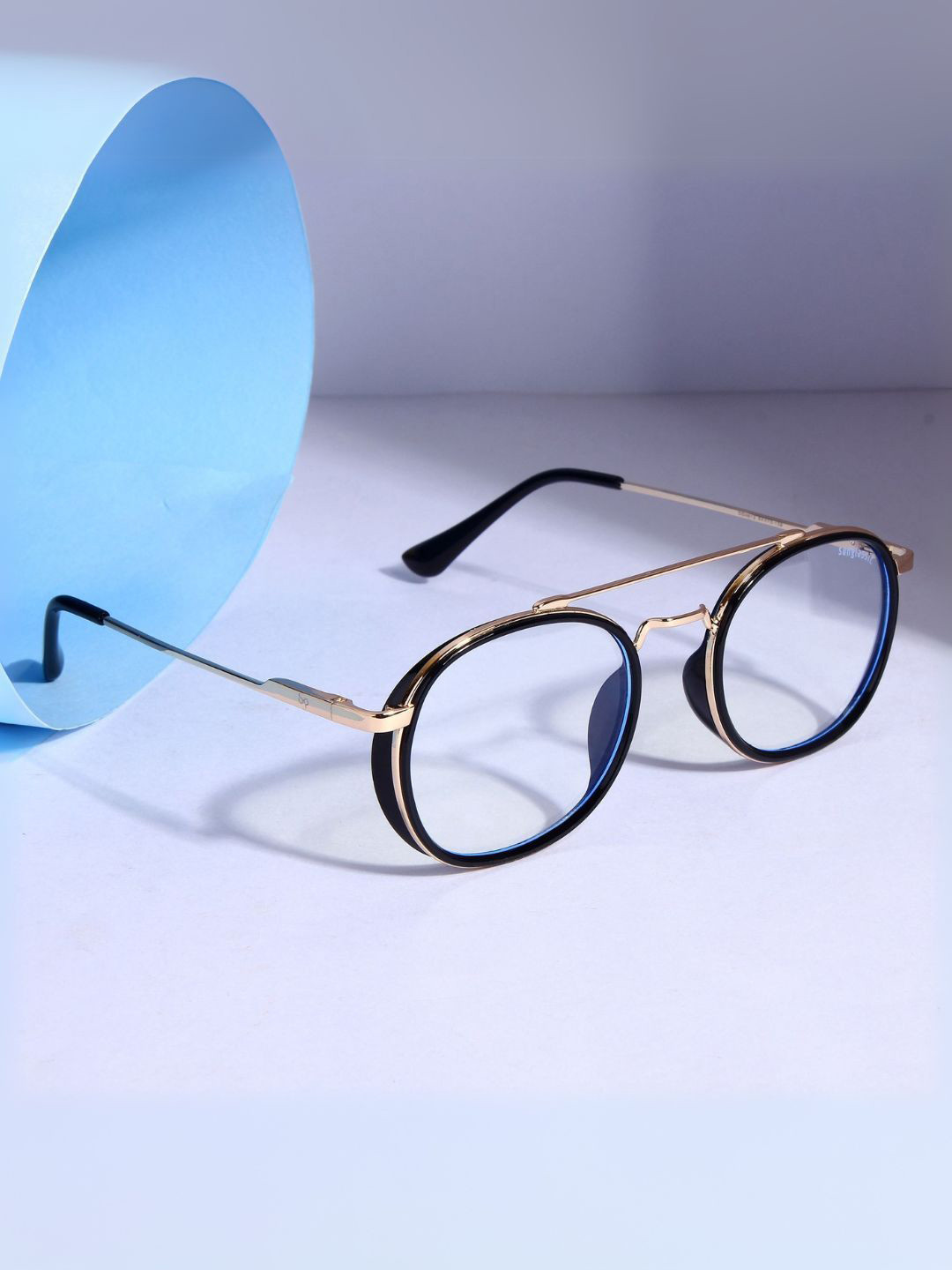 

SUNGLASSIC Unisex Gold Clear Anti Blue Light Round Sunglasses SG4612-GOLD-CLEAR-ARC, Transparent