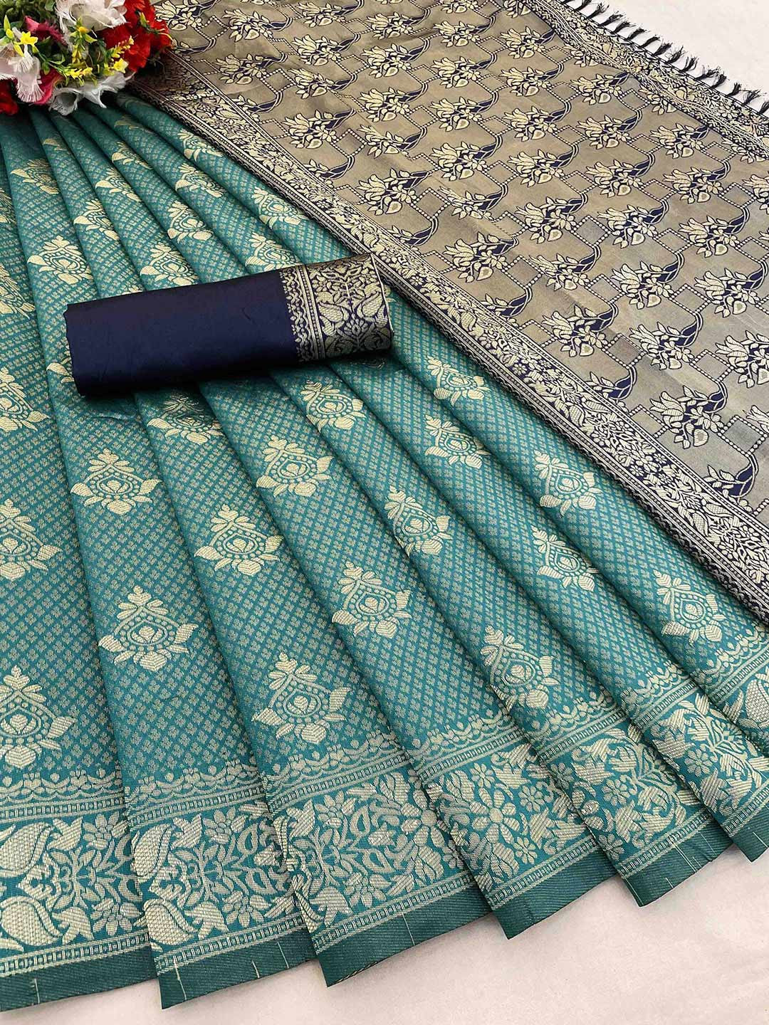 

DIVASTRI Woven Design Zari Banarasi Saree, Blue