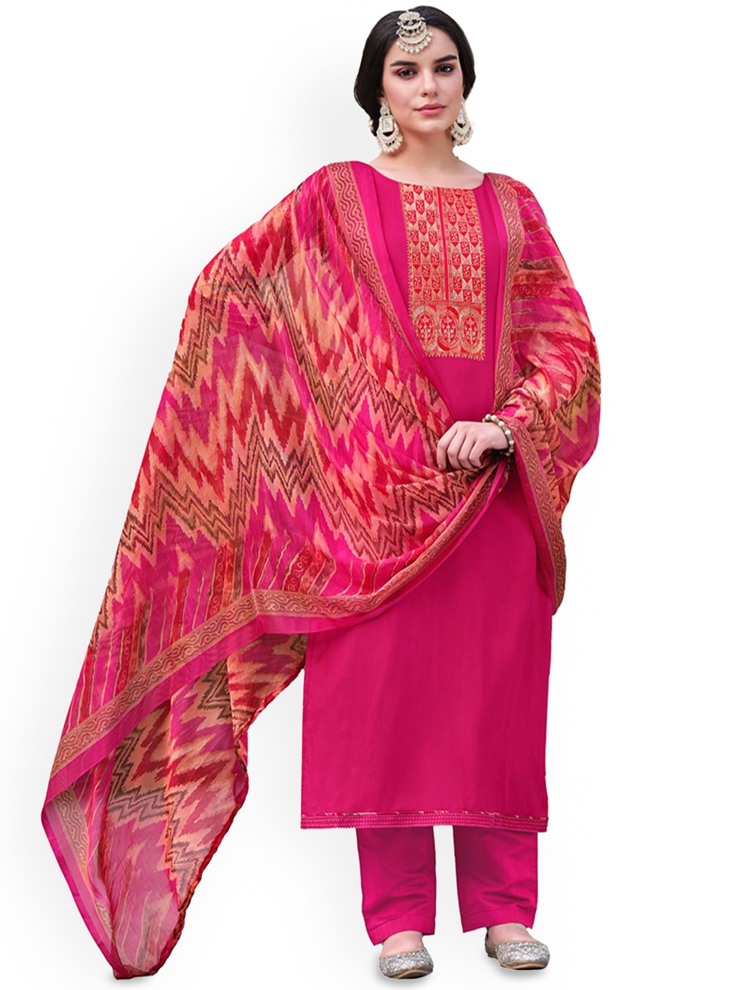 

DRAVINAM Trends Embroidered Thread Work Unstitched Dress Material, Peach