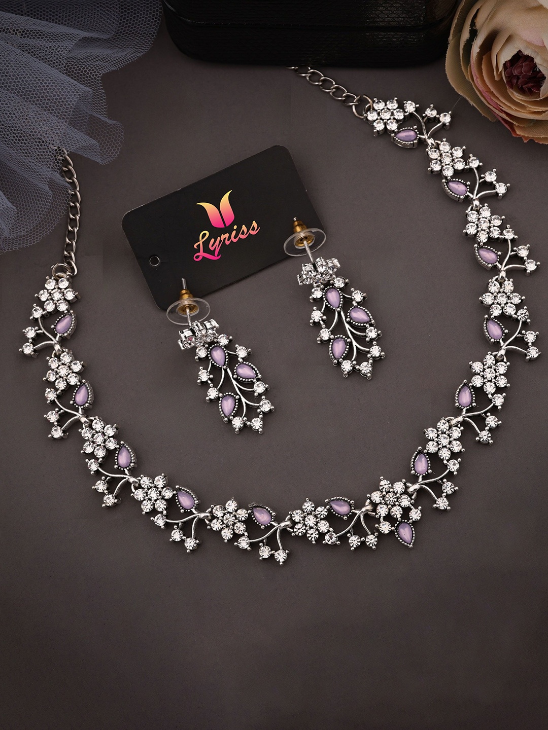 

Lyriss Set Of 2 Silver-Plated American Diamonds Studded Jewellery Set