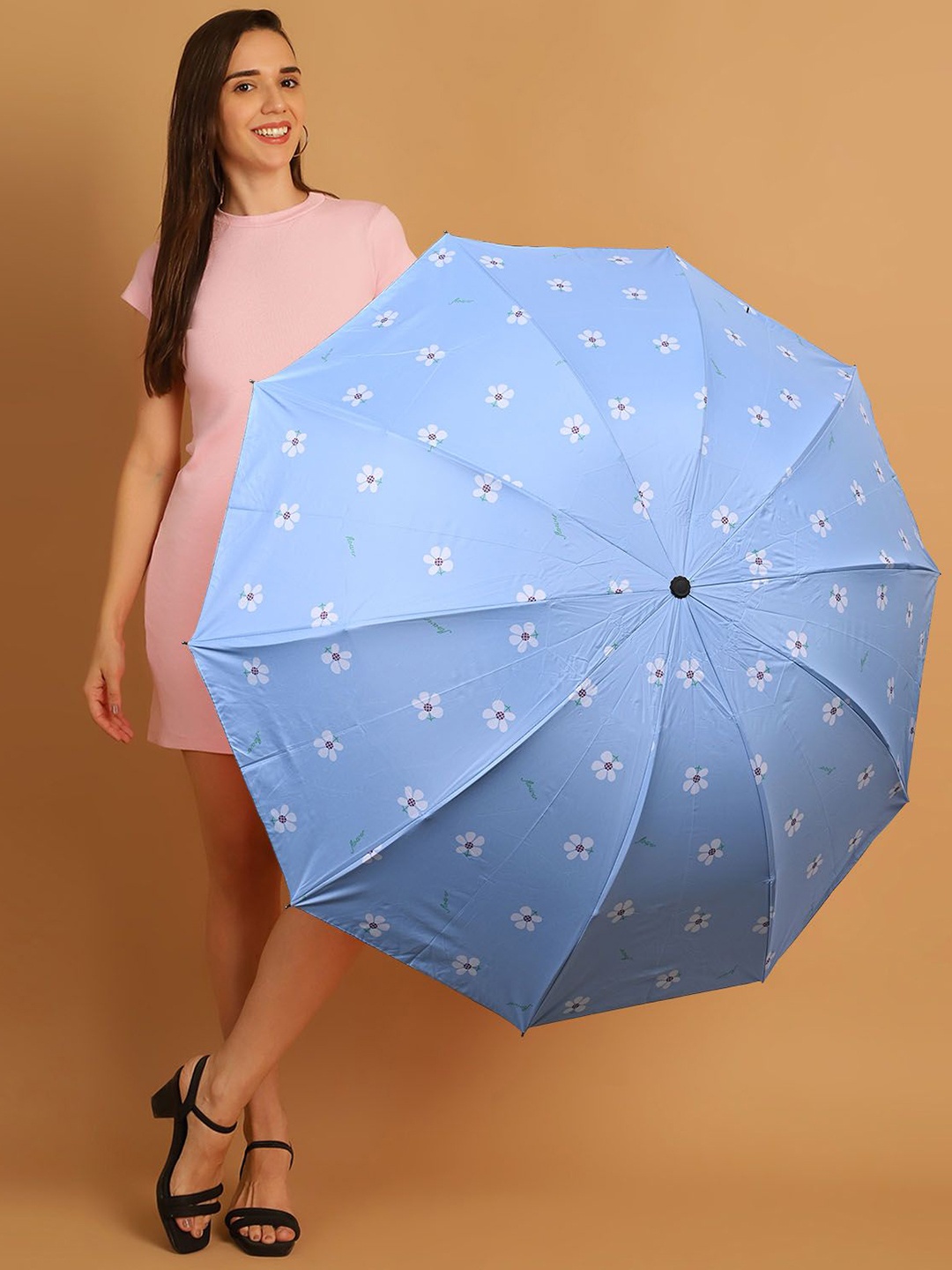

LOOM LEGACY Manual 3 Fold Floral Umbrellas, Blue