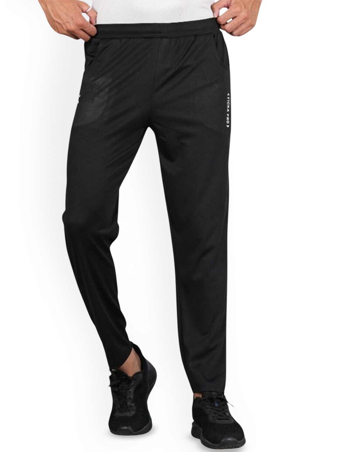 

FICKA Men Mid Rise Track Pants, Black