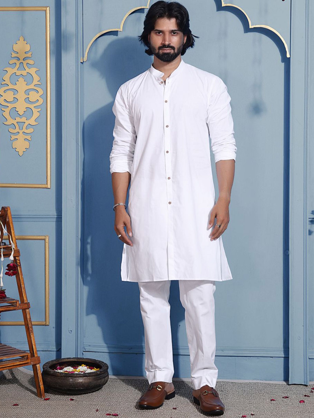 

MIDAV Men Thread Work White Romance Kurta