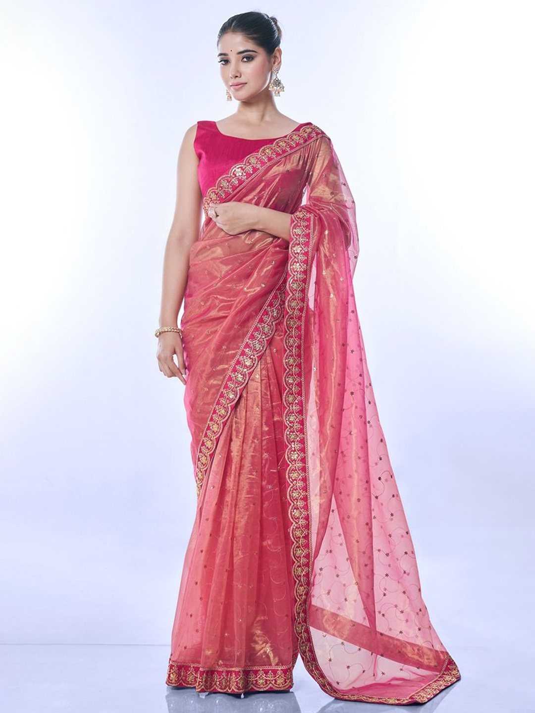 

LeeliPeeri Designer Ethnic Motifs Embroidered Saree, Pink