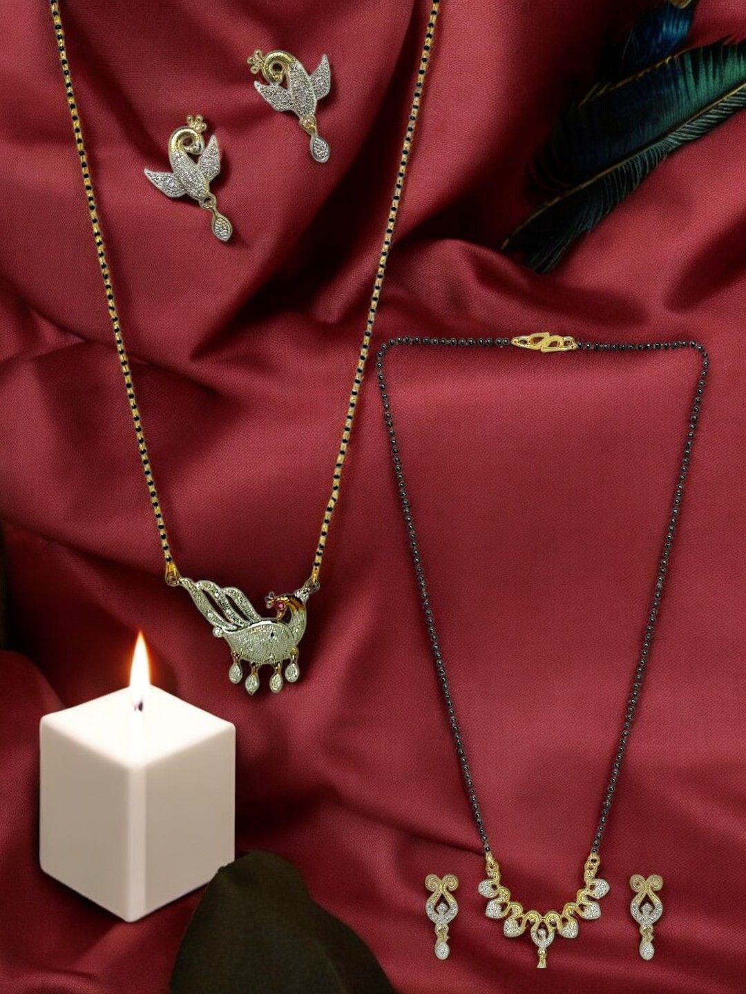 

FEMMIBELLA Set Of 2 Gold-Plated Artificial Stones Studded Mangalsutra