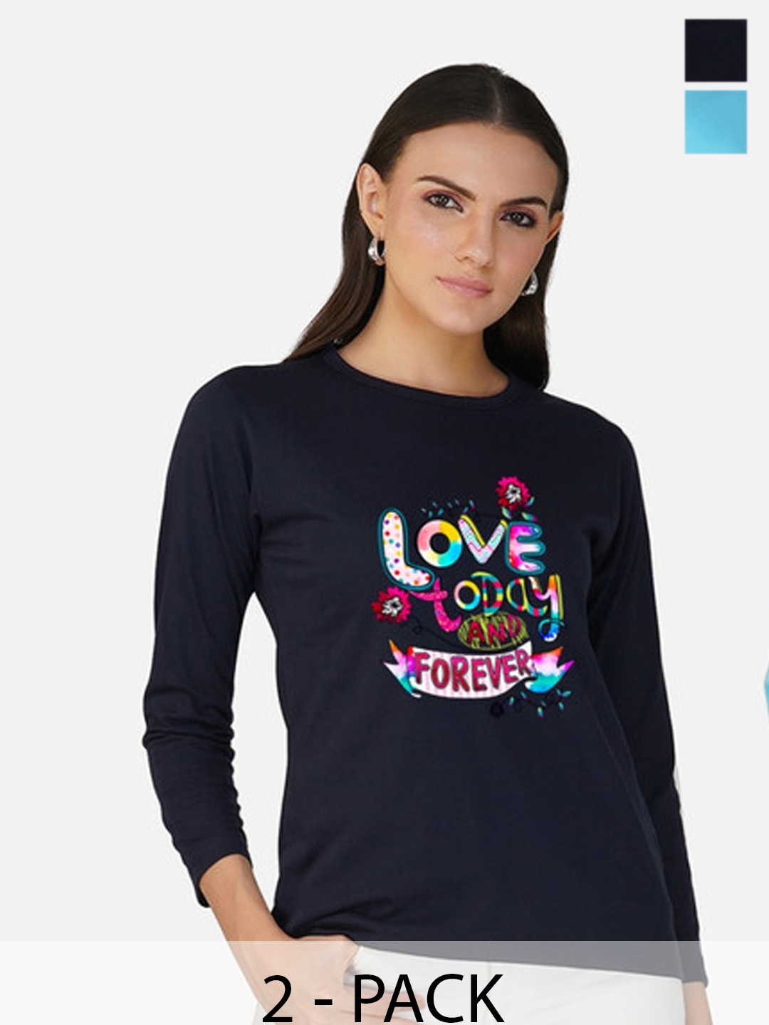 

Metronaut Women 2 Printed Bio Finish Pockets T-shirt, Navy blue