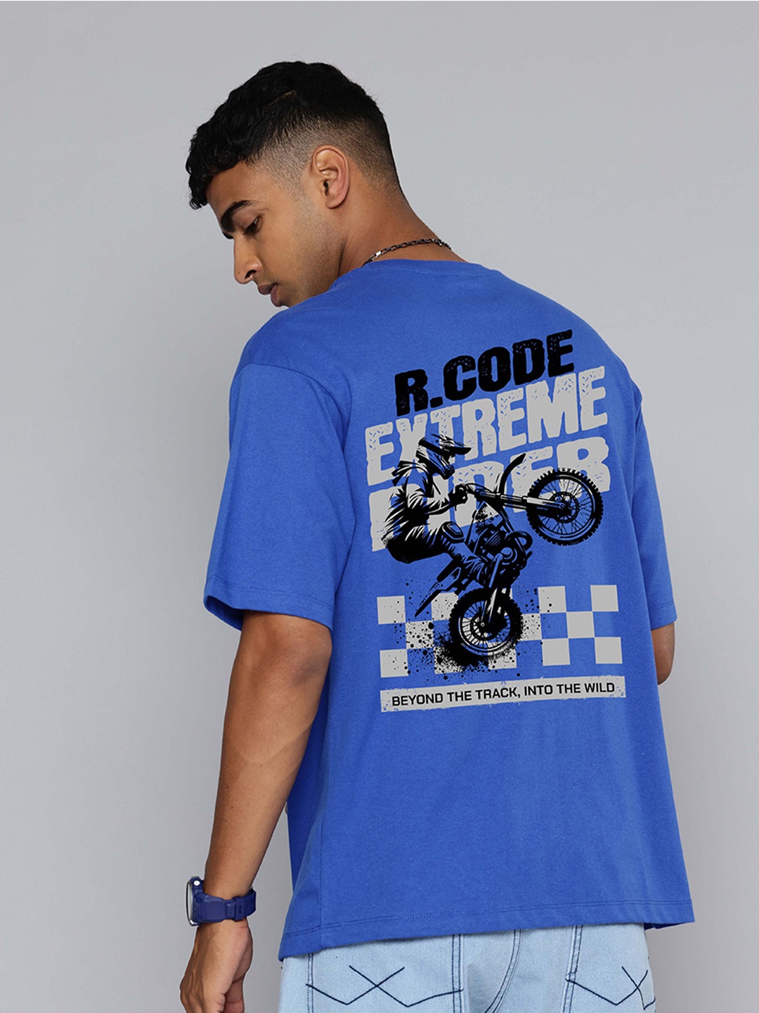 

R.Code by The Roadster Life Co. Men Printed T-shirt, Blue
