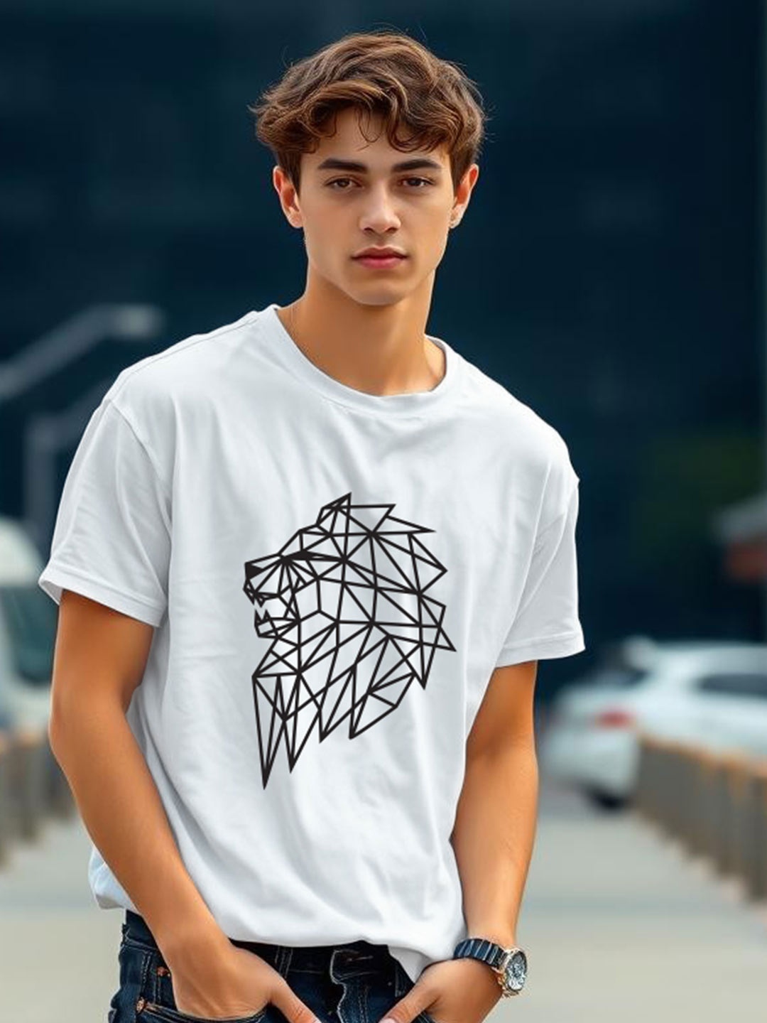 

TOGS & TERRE Men Graphic Printed Round Neck Cotton T-shirt, White