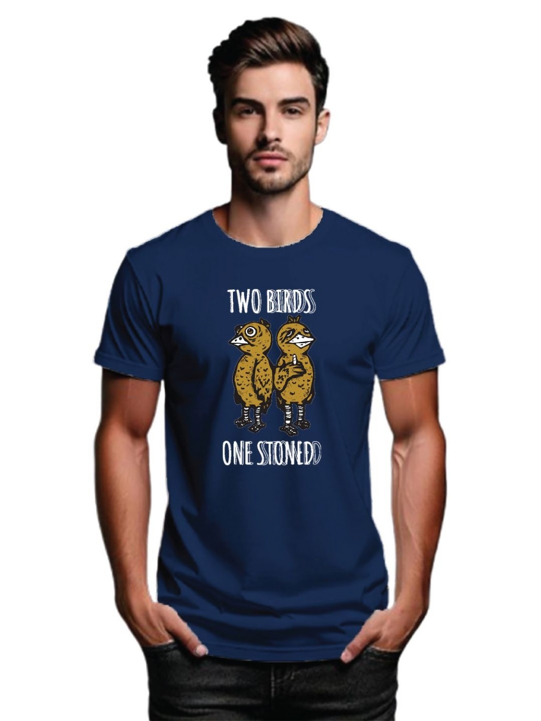 

Tantra Men Typography Printed Applique T-shirt, Navy blue