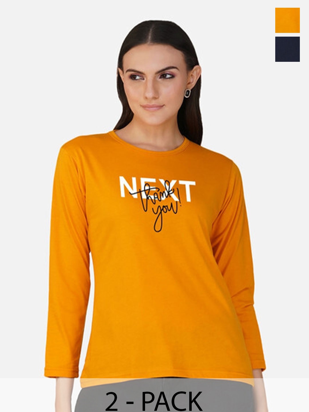 

Metronaut Women 2 Printed Bio Finish Applique T-shirt, Navy blue