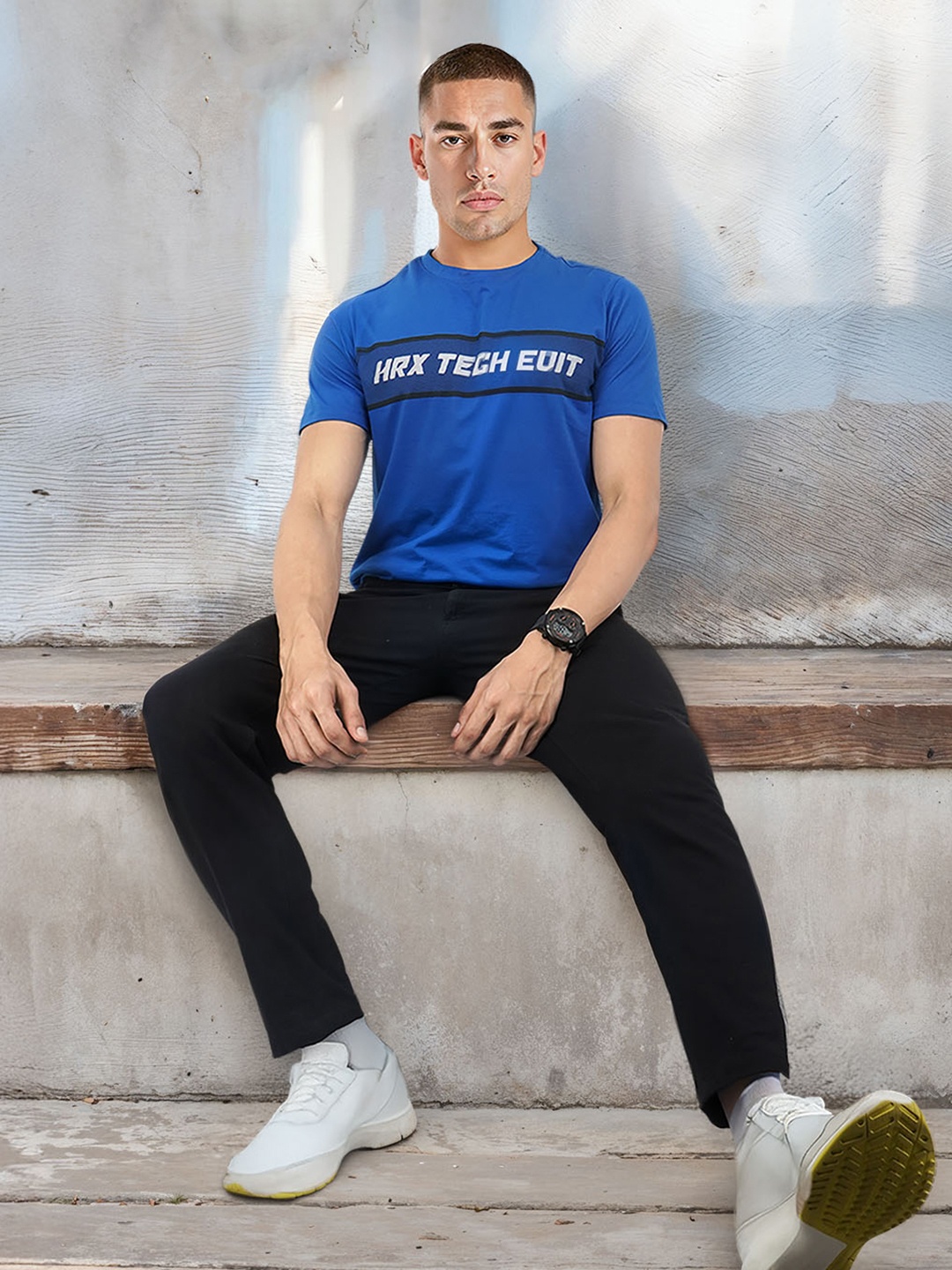 

HRX by Hrithik Roshan Regular-Fit Brand Logo Print T-shirt, Blue