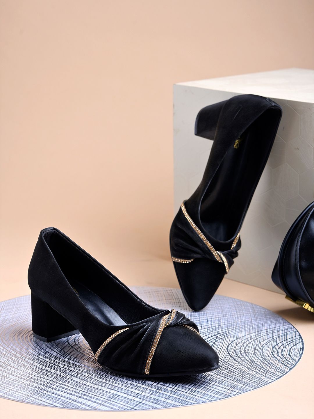 

Shoetopia Girls Embellished Block Heel Pumps, Black