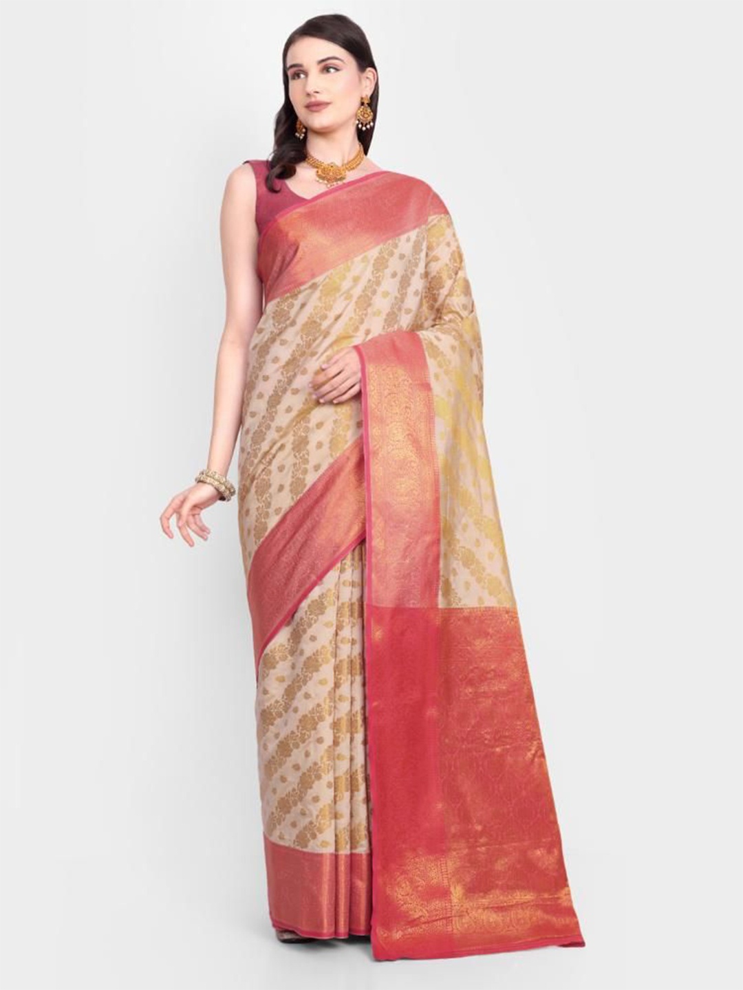 

jayant creation Woven Design Zari Banarasi Saree, Cream