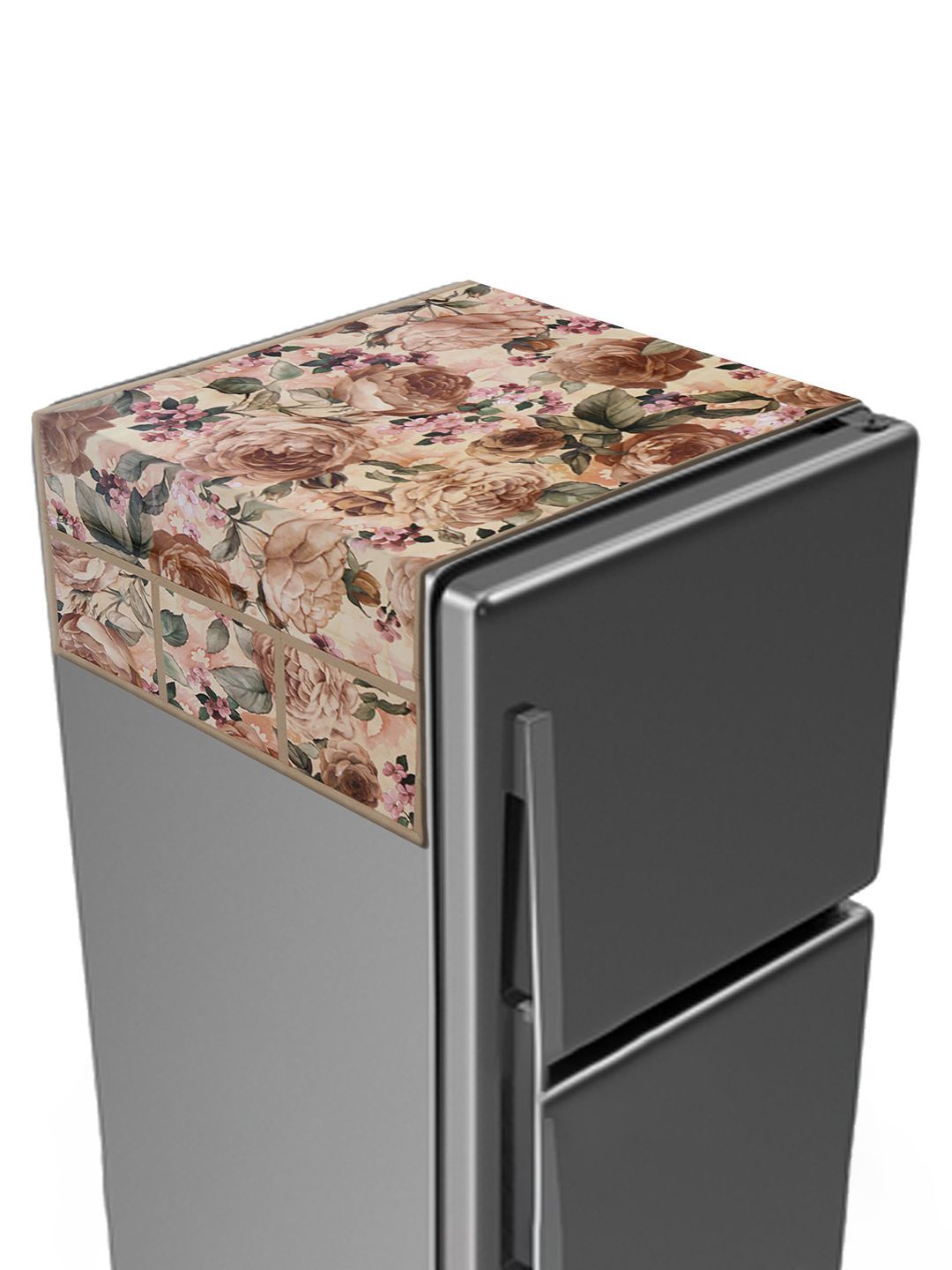 

Kuber Industries Cream-Color Rose print PVC Fridge Top Cover With 6 Utility Side Pockets