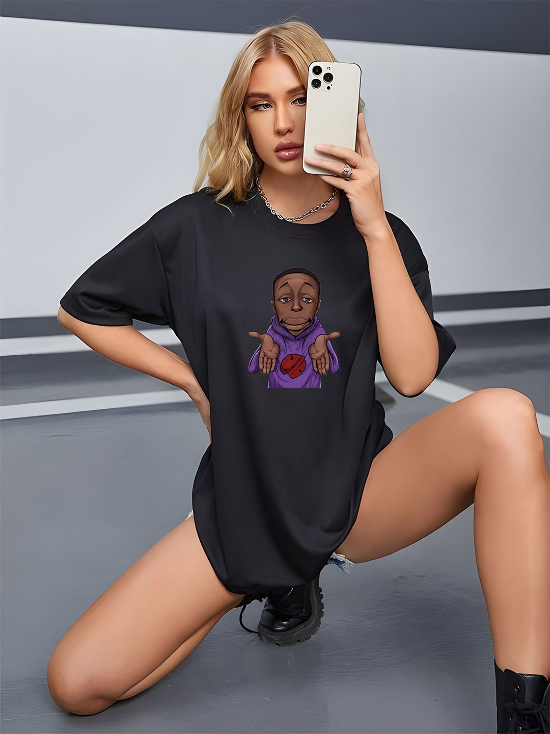 

KAIDO Women Pure Cotton T-shirt, Black